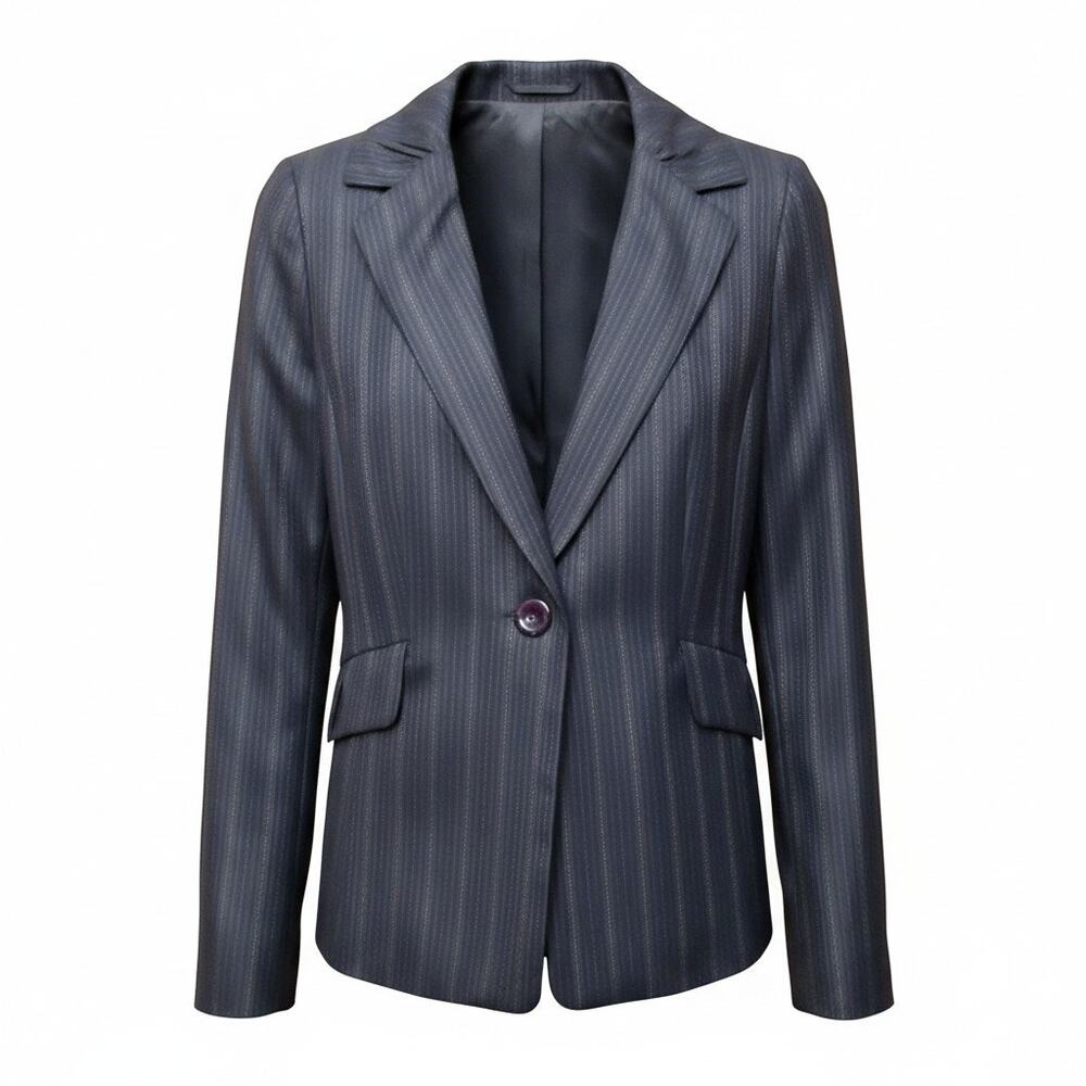 Semantiks Blazer Black Striped Wool Ruched Button Jacket Womens 12 New